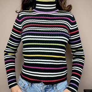 Y 2 K Striped Multi Colored Turtleneck